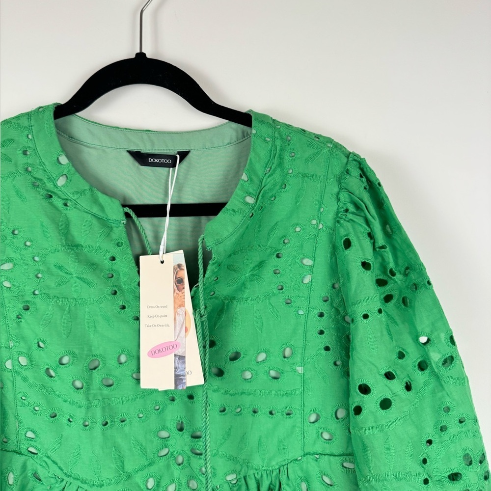 Green EYELET EMBROIDERY TASSEL STRING DOLLY DRESS Size L - Picture 5 of 5